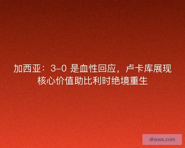 加西亚：3-0 是血性回应，卢卡库展现核心价值助比利时绝境重生